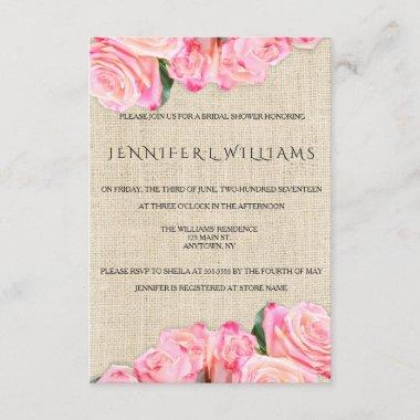 Burlap rose bridal shower invitations
