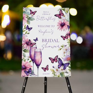 Butterflies purple bridal shower welcome sign