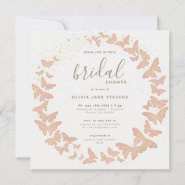 Butterfly Gold Peach Elegant Formal Bridal Shower Invitations
