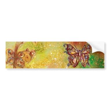 BUTTERFLY IN GOLD YELLOW SPARKLES BUMPER STICKER