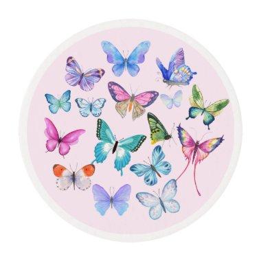 Butterfly, nature, spring, pink edible frosting rounds