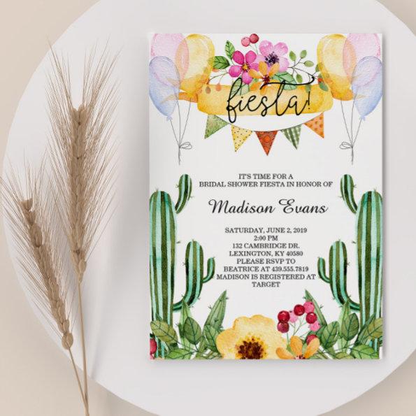 Cactus and Floral Bridal Shower Fiesta Invitations