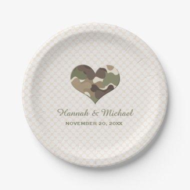 CAMO CAMOUFLAGE HEART WEDDING PAPER PLATES