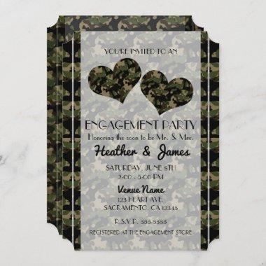 Camo Hearts Camouflage Engagement Shower Party Invitations