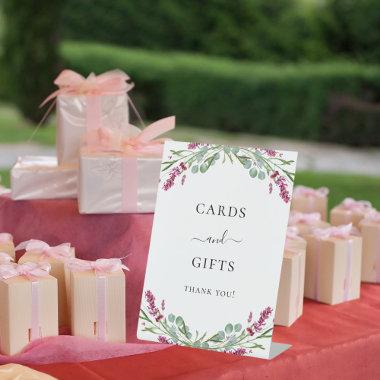 Invitations gifts lavender pink floral greenery pedestal sign
