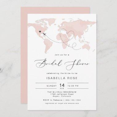 CARMEN Blush Map Travel Adventure Bridal Shower Invitations