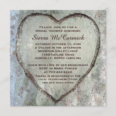 Carved Heart Birch Tree Bridal Shower Invitations
