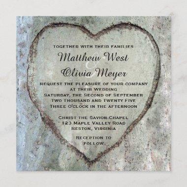 Carved Heart Birch Tree Wedding Invitations