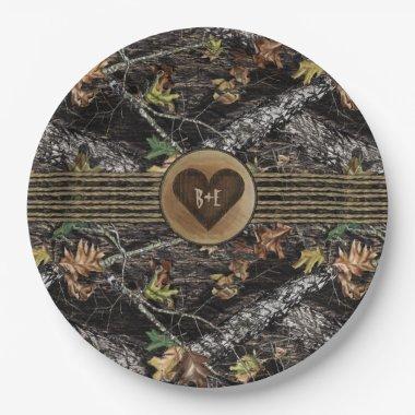 Carved Heart Hunting Camo Party Plates for Showers