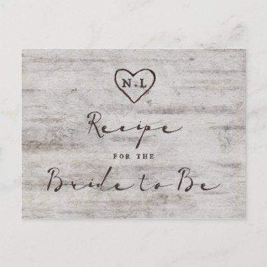 Carved Sweethearts Rustic Bride to Be Recipe Invitations