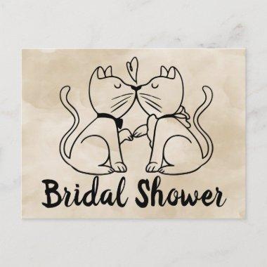 Cat Bridal Shower Invitations Brown Watercolor