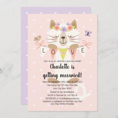 Cat Themed Bridal Shower Invitations Floral Boho