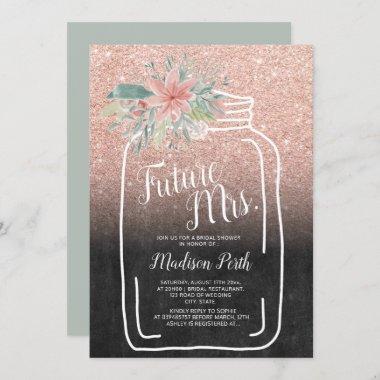 Chalk floral mason jar glitter bridal shower Invitations