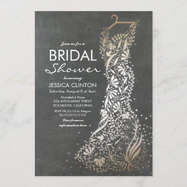 Chalkboard and Gold Vintage Bridal Shower Invitations