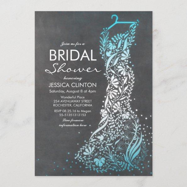 Chalkboard and Turquoise Vintage Bridal Shower Invitations