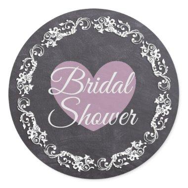 Chalkboard Black & Pink Heart Bridal Shower Classic Round Sticker