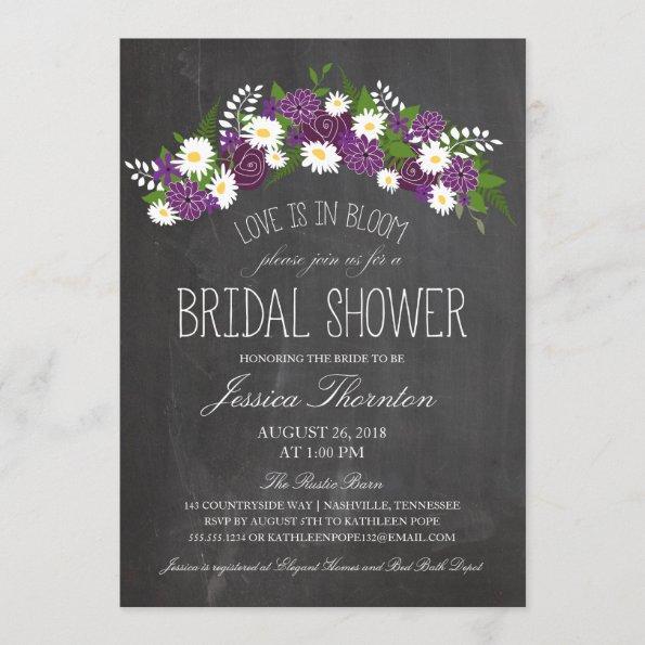 Chalkboard Flowers in Bloom Bridal Shower Invitations