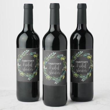 Chalkboard Foliage Wreath Bridal Shower Wine Label