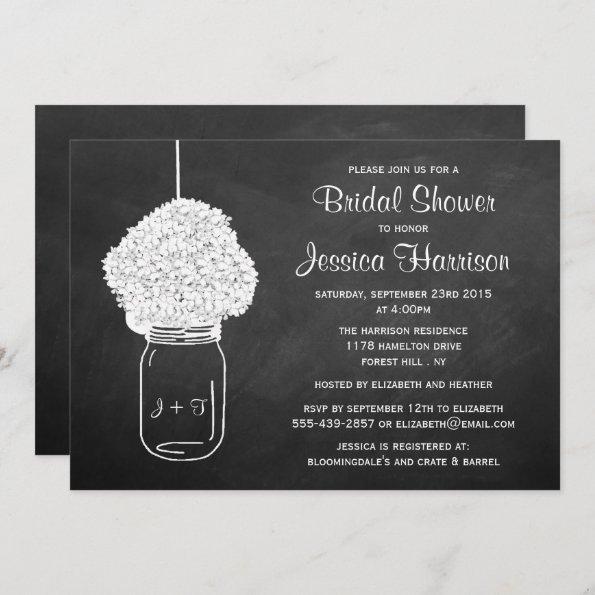 Chalkboard Hydrangea Mason Jar Bridal Shower Invitations