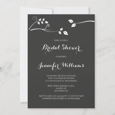 Chalkboard modern branch bridal shower invitations