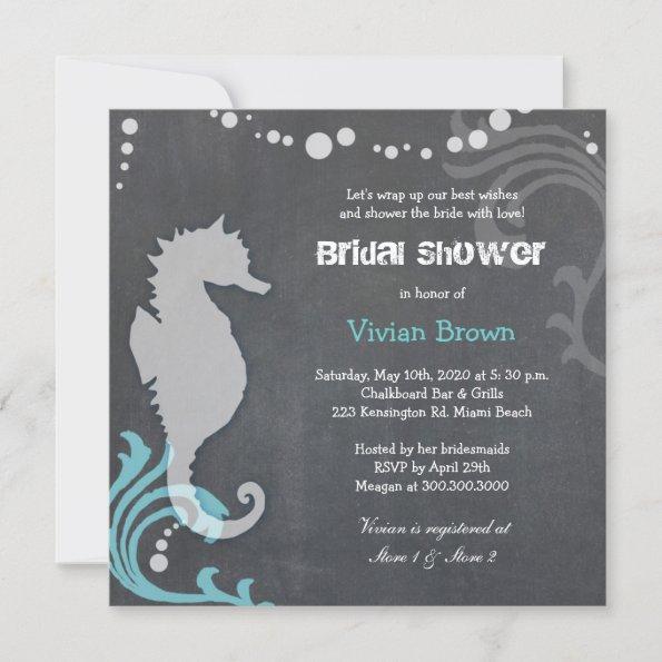 Chalkboard Seahorse Beach Bridal Shower Invitations