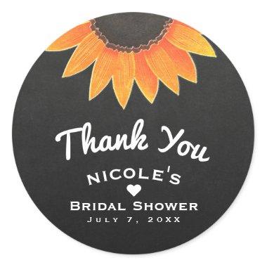 Chalkboard Sunflower Rustic Country Bridal Shower Classic Round Sticker