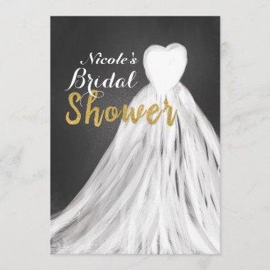Chalkboard Wedding Dress Bridal Shower Invitations