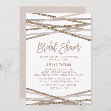Champagne and Ivory Streamers Bridal Shower Invitations