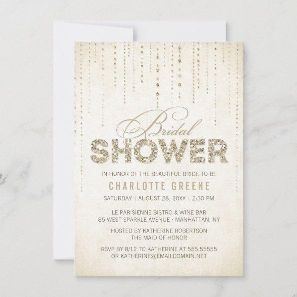Champagne Gold Glitter Look Bridal Shower Invitations
