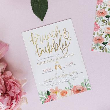 Champagne Heart Gold Brunch & Bubbly Bridal Shower Invitations