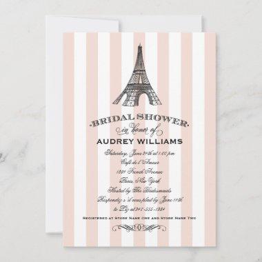 Champagne Pink Paris Eiffel Tower Bridal Shower Invitations