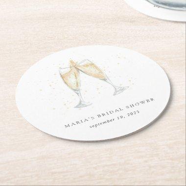 Champagne Toast Personalized Bridal Shower Round Paper Coaster