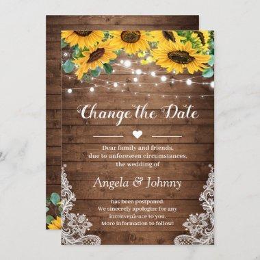 Change the Date Rustic Sunflowers String Lights Invitations