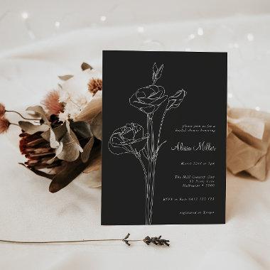 Charcoal Minimalist Line Floral Bridal Shower Invitations