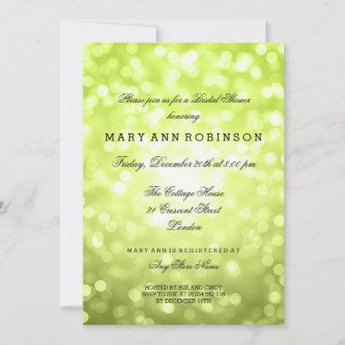 Chartreuse Glitter Lights Elegant Bridal Shower Invitations