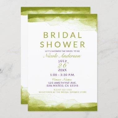 Chartreuse Green Watercolor Chic Bridal Shower Invitations