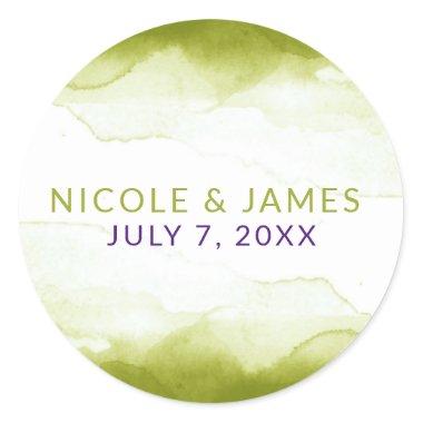 Chartreuse Green Watercolor Modern Chic Wedding Classic Round Sticker