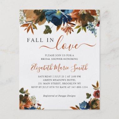 Cheap Fall in Love Floral Navy Blue Bridal Shower Flyer