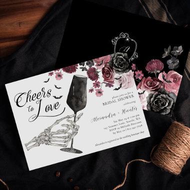 Cheers to Love Skeleton Hand Floral Gothic Bridal Invitations