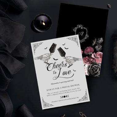 Cheers to Love Skeleton Hand Gothic Bridal Shower Invitations
