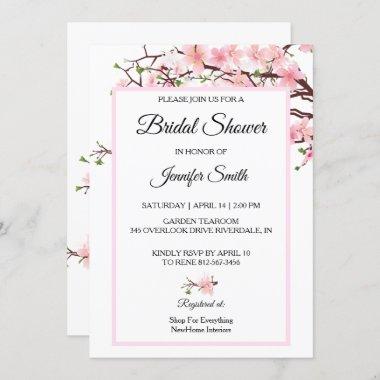 Cherry Blossom Bridal Shower Pink Wedding Invitations
