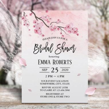 Cherry Blossom Watercolor Floral Bridal Shower Invitations