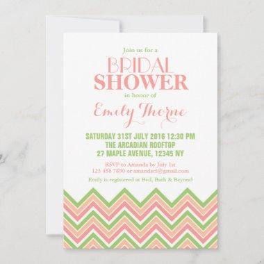 Chevron Bridal Shower Invitations White Pink Green