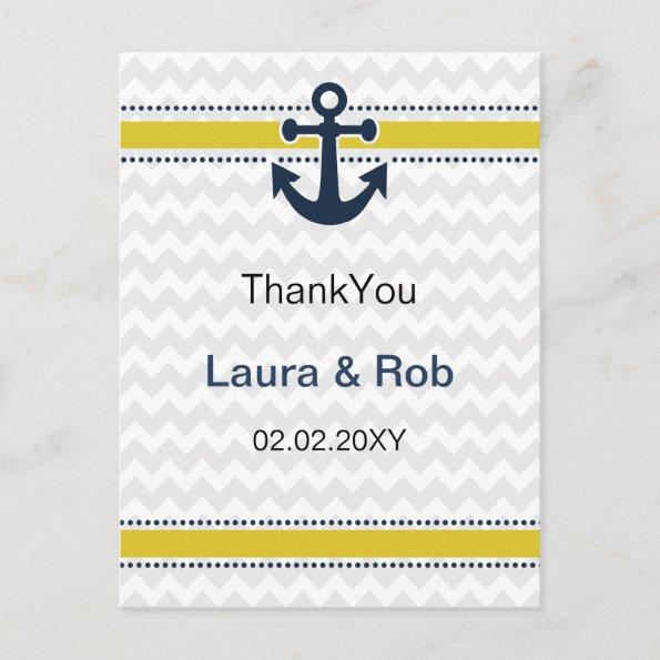 chevron stripes, anchor, nautical Thank You Invitations