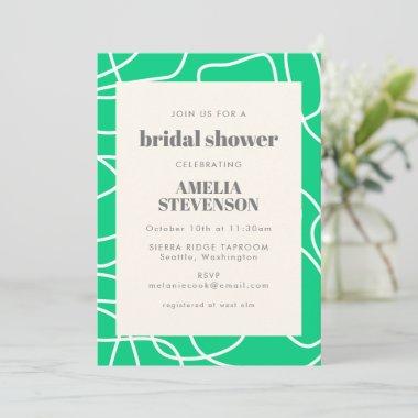 Chic Abstract Modern Line Art Green Bridal Shower Invitations