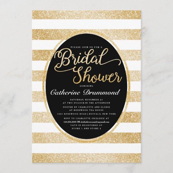 Chic Black Gold Glitter Personalized Bridal Shower Invitations
