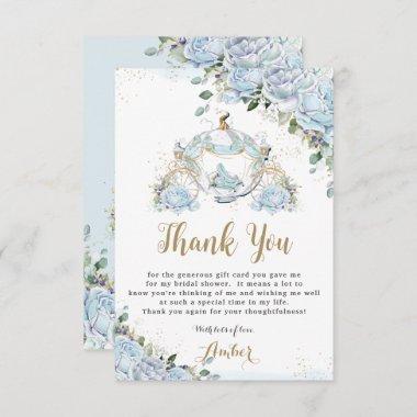 Chic Blue Roses Princess Carriage Bridal Shower Thank You Invitations