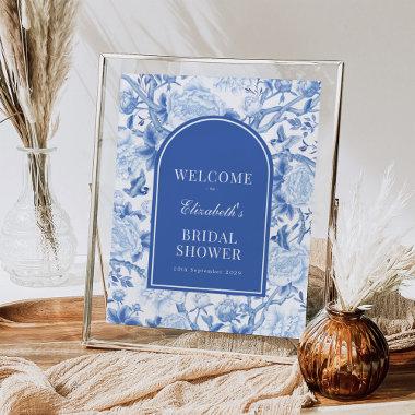 Chic Blue White Chinoiserie Bridal Shower Welcome Poster