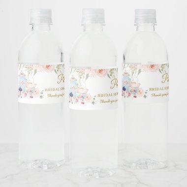 Chic Blush Floral High Tea Party Bridal Shower Water Bottle Label