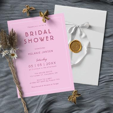 Chic Blush Pink Minimalist & Modern Bridal Shower Invitations